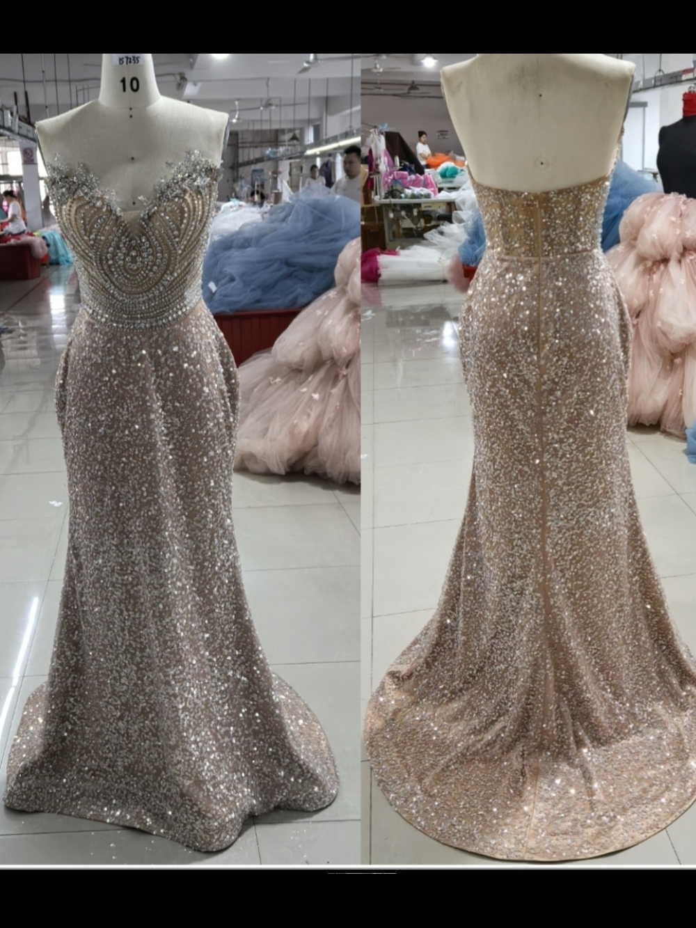 Strapless Glitter Sequin Mermaid Prom Dress in Champagne Blush